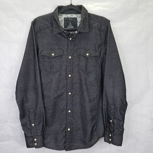 Prana Kellan Button Down Shirt Men’s M Cargo Slim Fit Grey Flip Cuff Pearl Snap - Picture 2 of 16